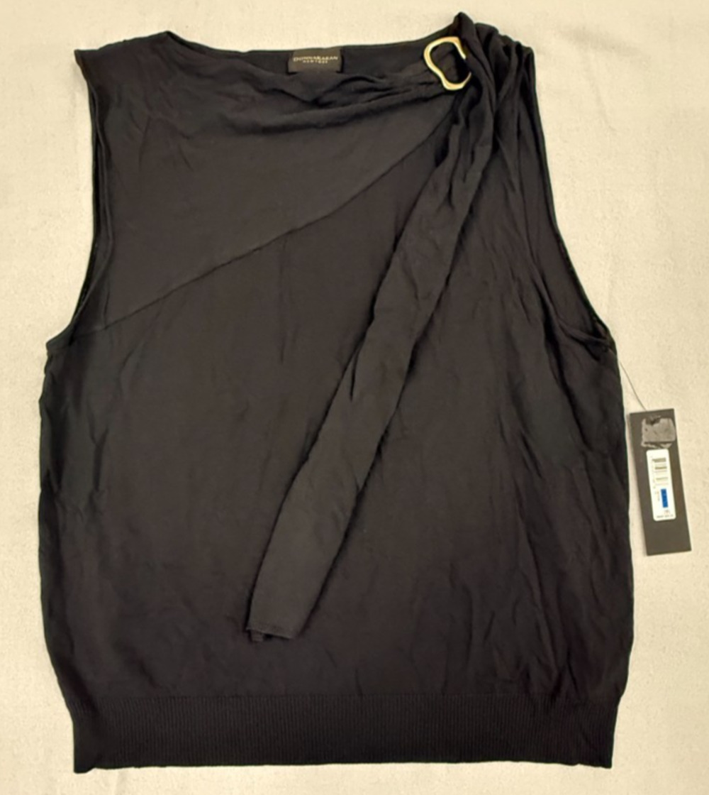 Donna Karan New York Top Women XL Black Drape-Front Sleeveless Blouse Modest NWT